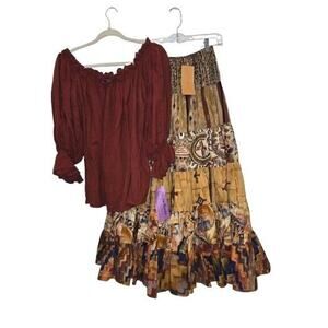 Anna Konya Limited Edition Tiered Maxi Boho Skirt Shirt Set NEW Original Tag VTG